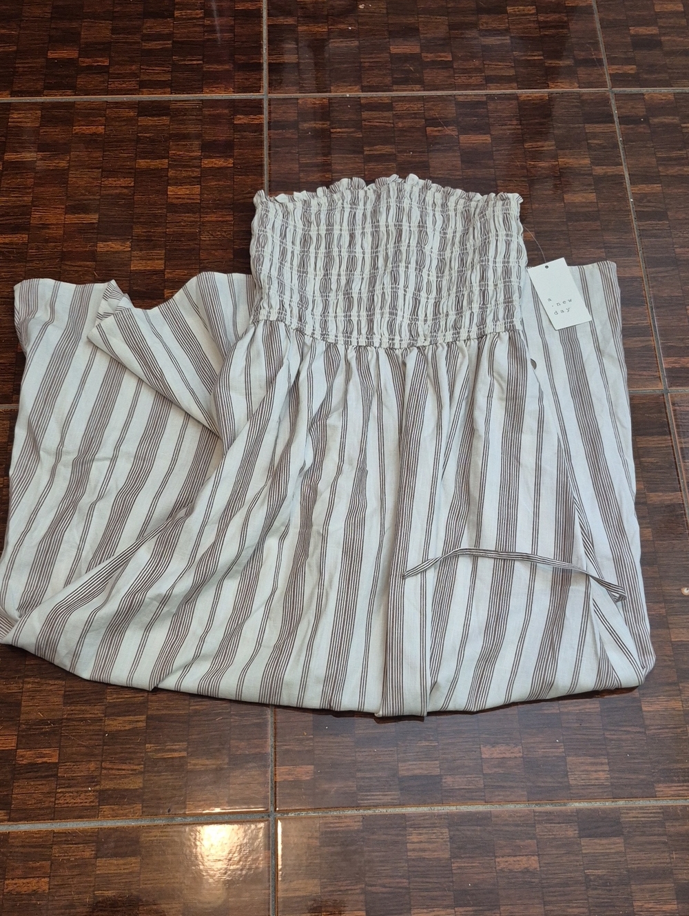 a new day White & Brown Striped Strapless  Maxi Dress
